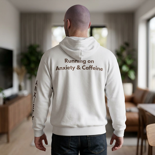 Running on Anxiety & Caffeine Hoodie - White and Chocolate brown Edition