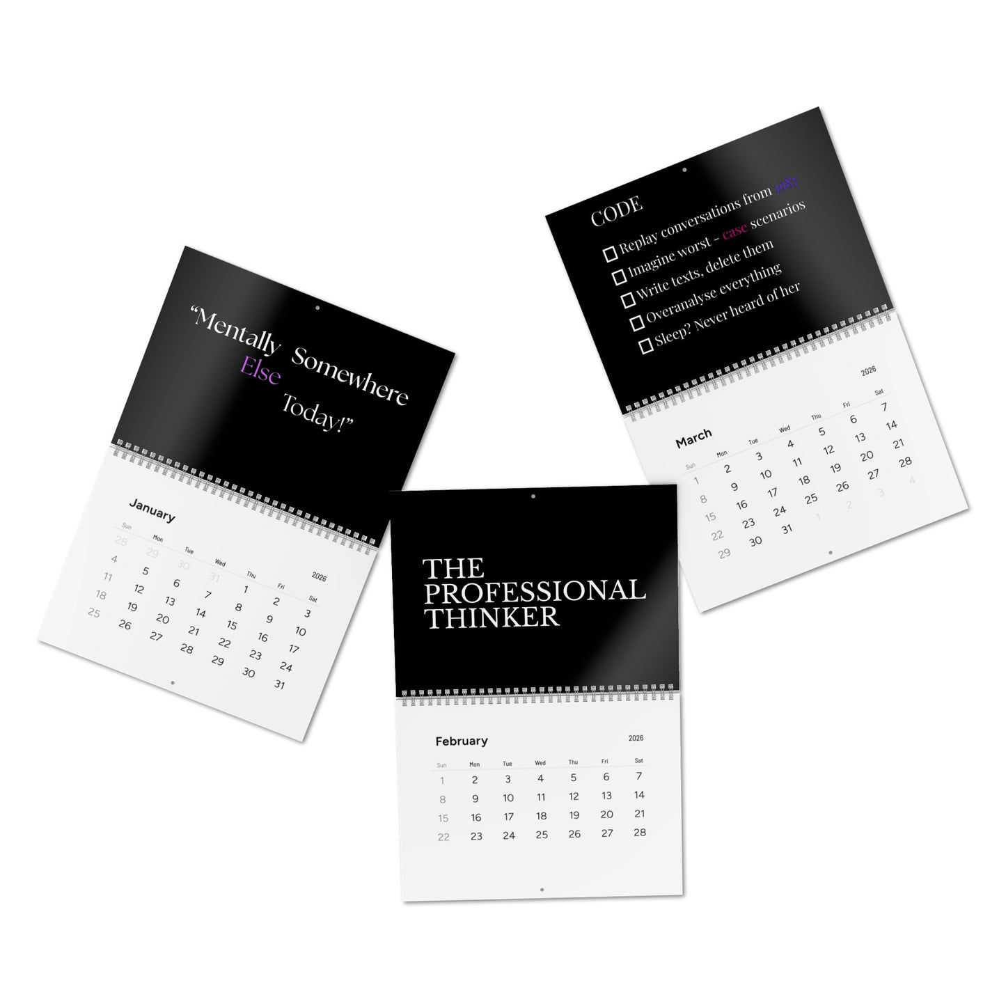The Overthinker Co 2026 Wall Calendar – Minimalist Mental Chaos Edition | Overthinking & Anxiety Aesthetic Calendar