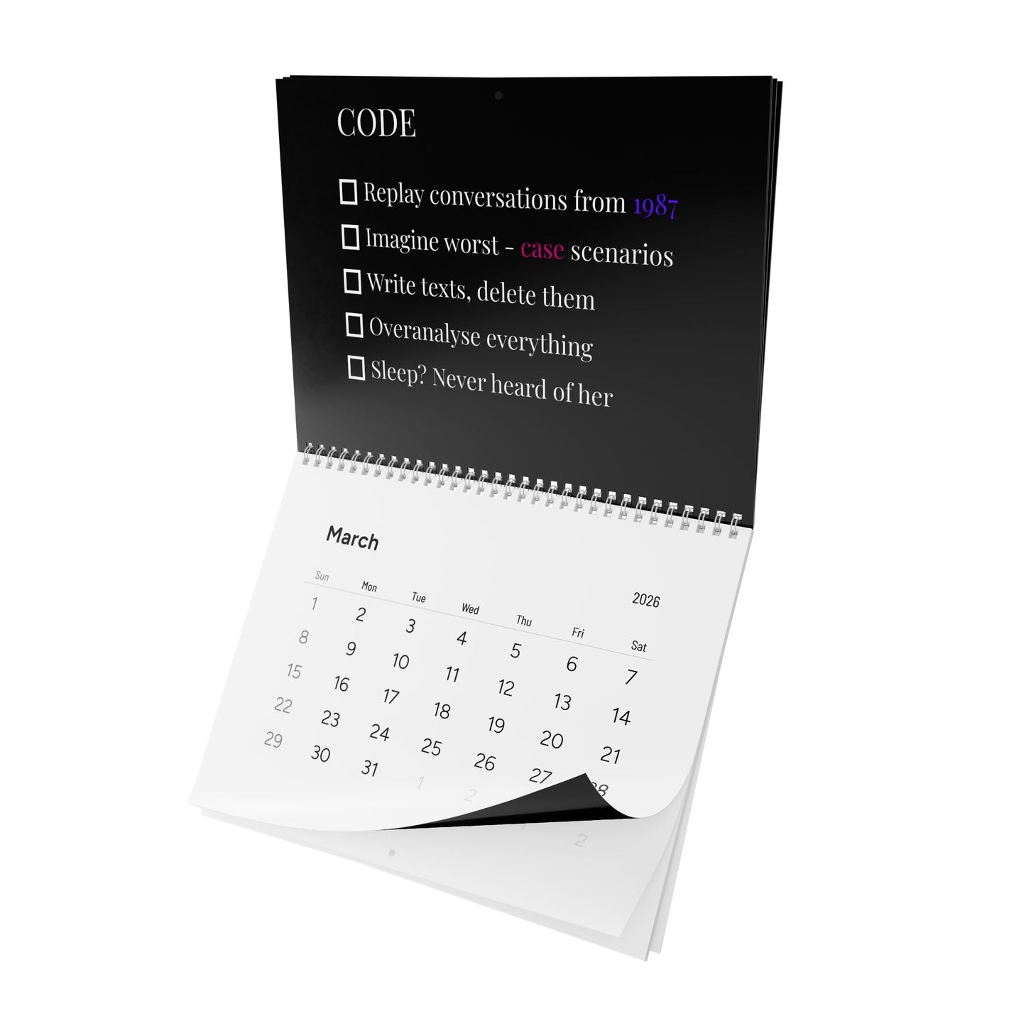 The Overthinker Co 2026 Wall Calendar – Minimalist Mental Chaos Edition | Overthinking & Anxiety Aesthetic Calendar