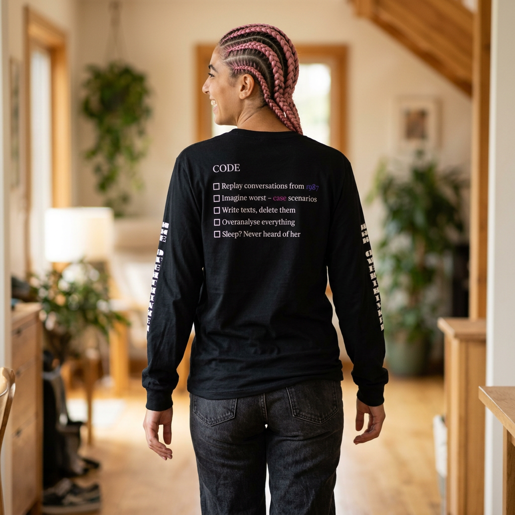 The Overthinker Code Long Sleeve Tee – Minimalist Overthinking Street wear | Checklist Graphic Shirt