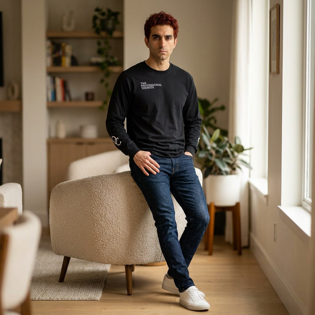 The Professional Thinker Long Sleeve Tee – Minimalist Overthinking Street wear | “Over analyse First… Relax Later” Graphic Shirt