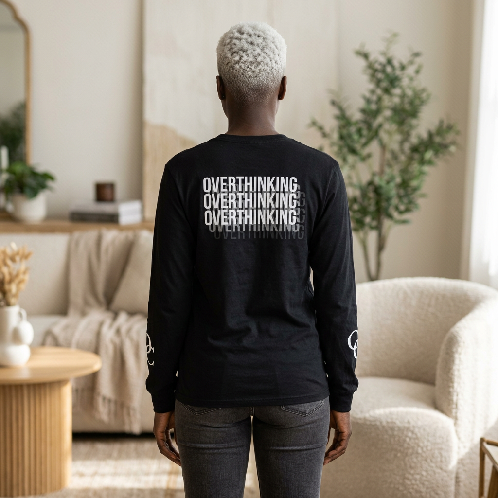 Still Overthinking Long Sleeve Tee – Minimalist Overthinking Streetwear | Layered Typography Graphic Shirt