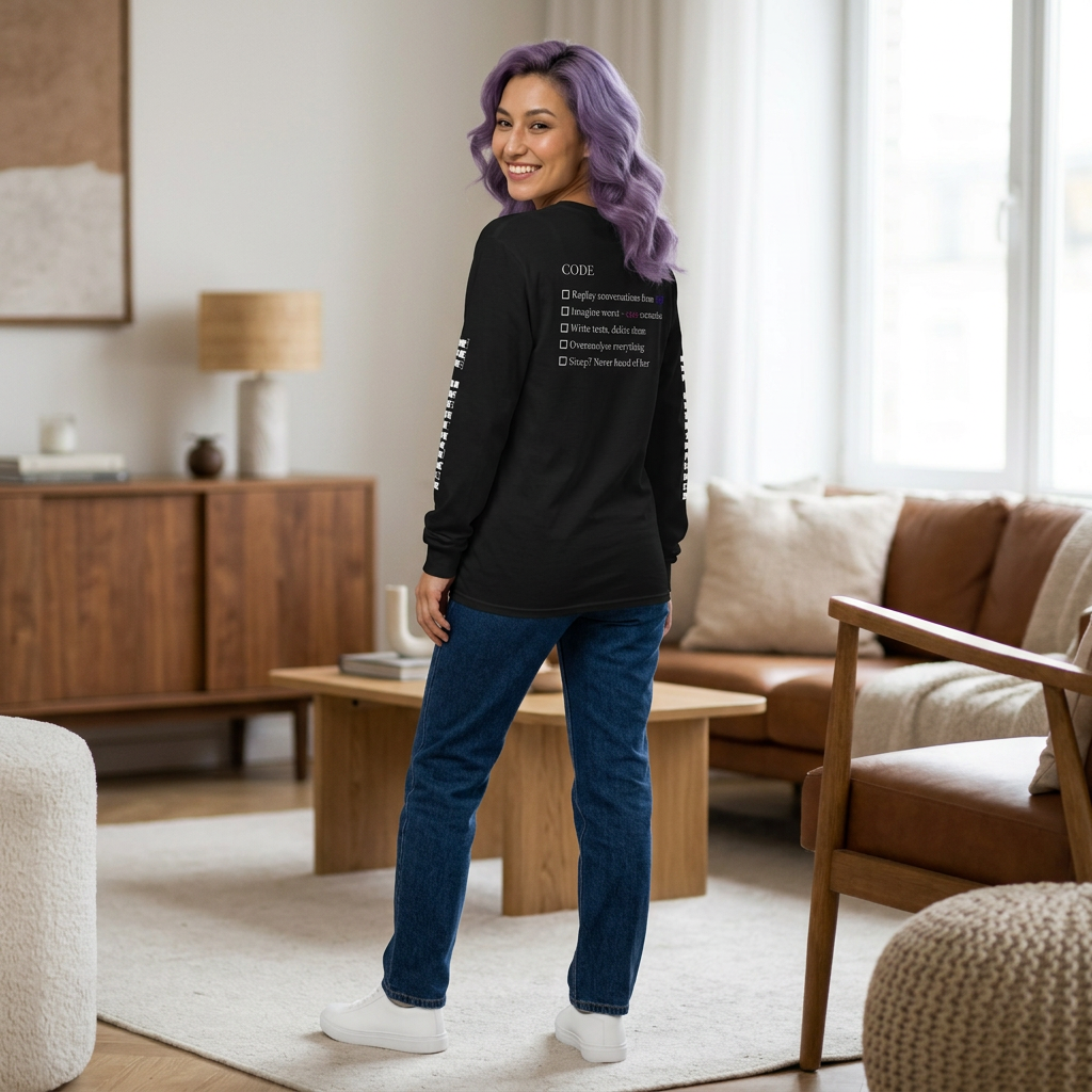 The Overthinker Code Long Sleeve Tee – Minimalist Overthinking Street wear | Checklist Graphic Shirt