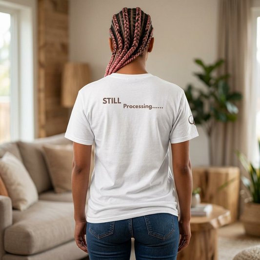 Still Processing… T-Shirt – White & Chocolate Brown Edition