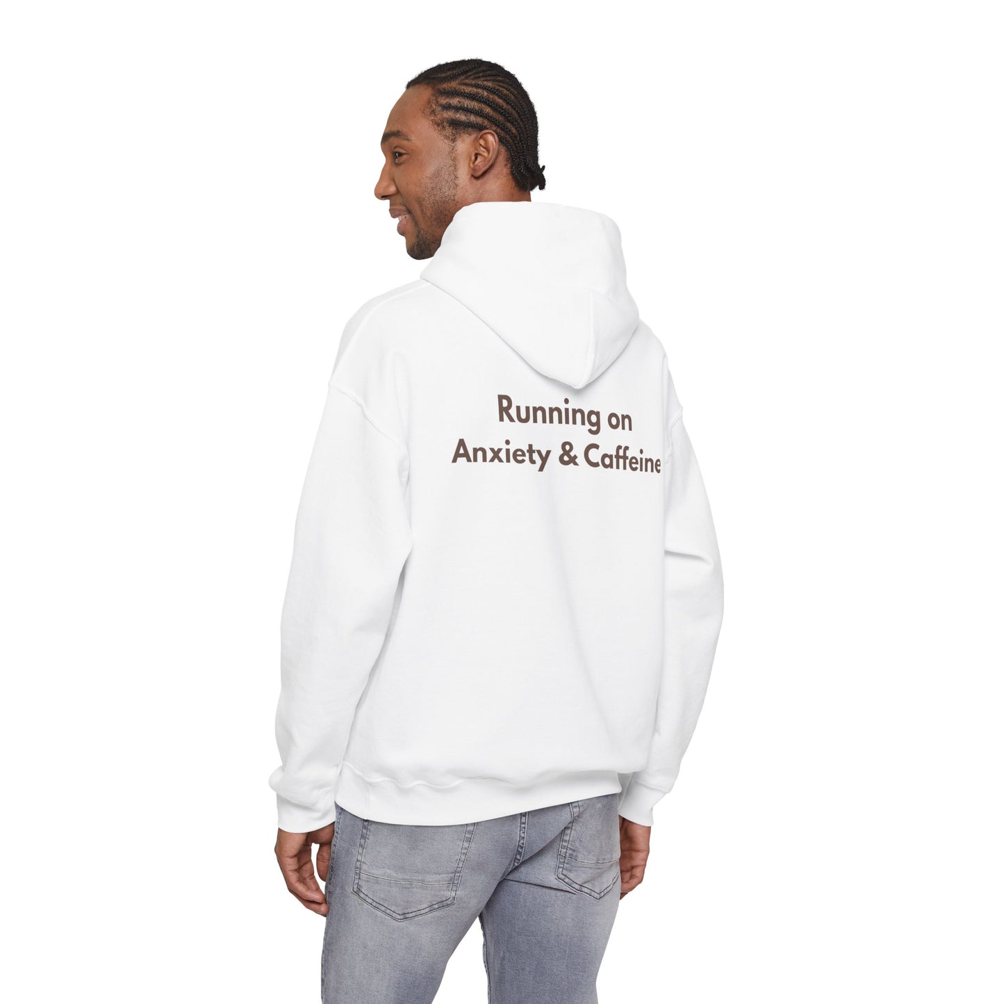 Running on Anxiety & Caffeine Hoodie - White and Chocolate brown Edition