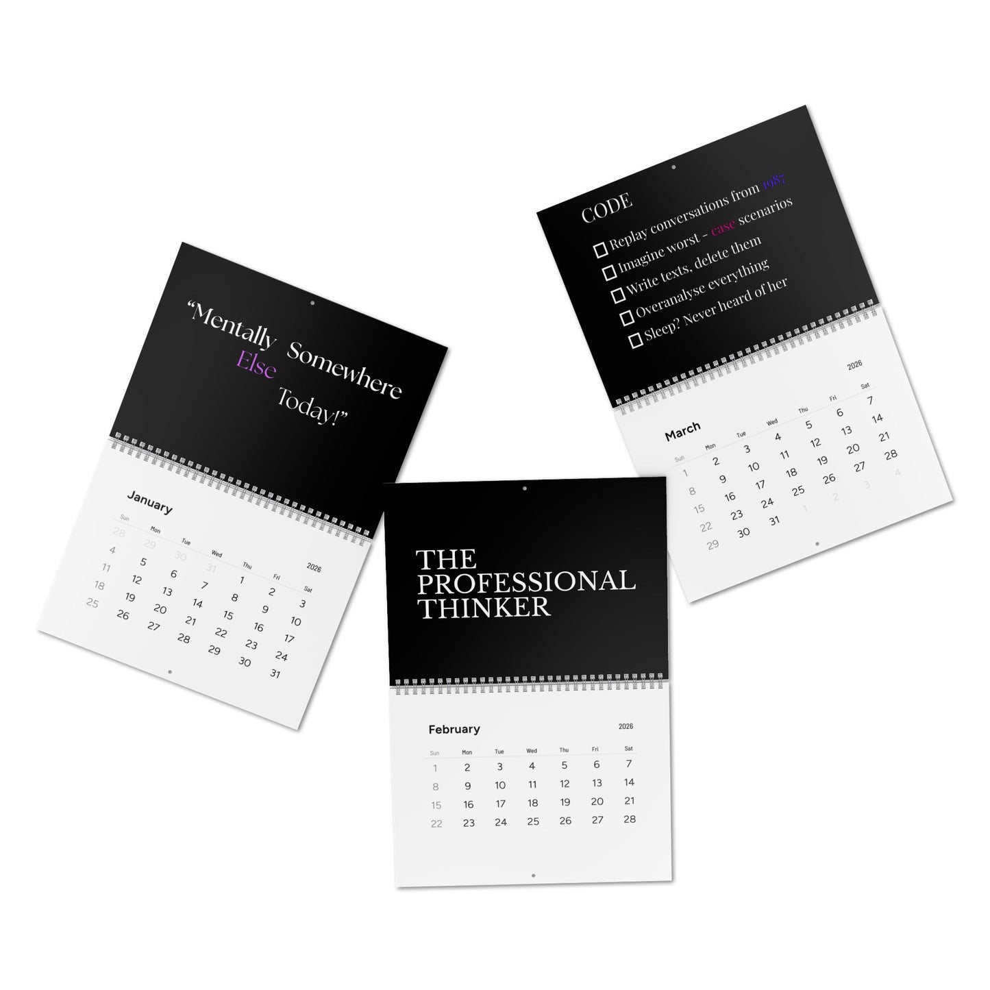The Overthinker Co 2026 Wall Calendar – Minimalist Mental Chaos Edition | Overthinking & Anxiety Aesthetic Calendar